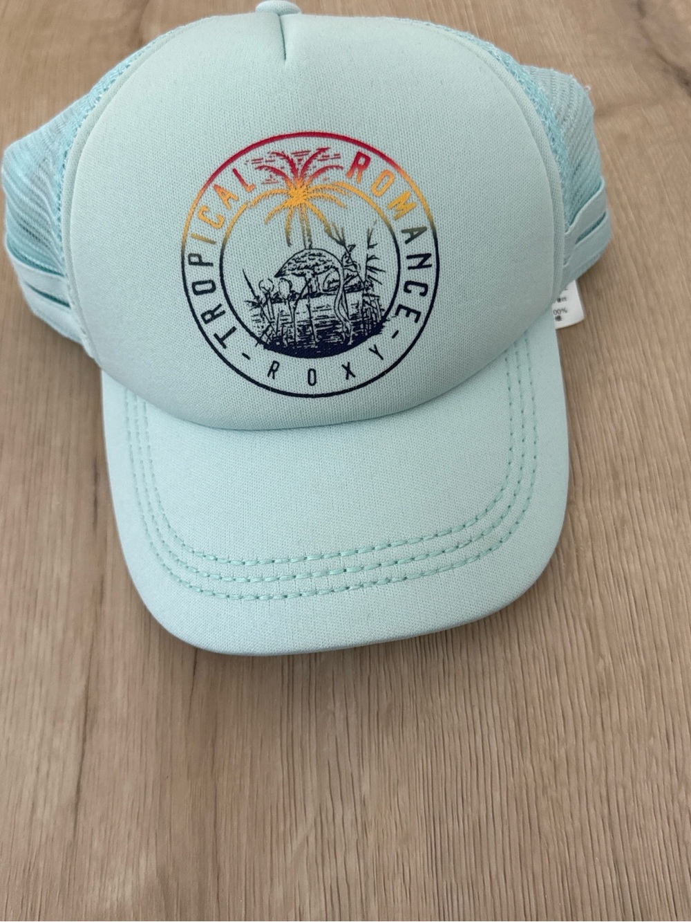 Roxy Tropical Romance Light Aqua Trucker Hat with Sunset Logo